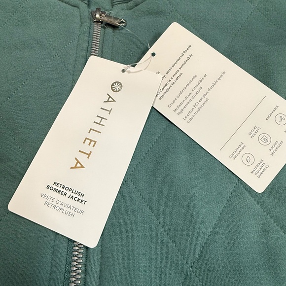 Athleta | Retroplush Bomber Jacket Deep Ocean Teal Small ***NEW*** - Picture 8 of 11